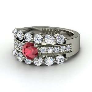  Alexandra Ring, Round Ruby Platinum Ring with Diamond 
