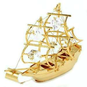  SAIL SHIP, CRYSTAL ELEMENTS, GOLD PLATED, NEW
