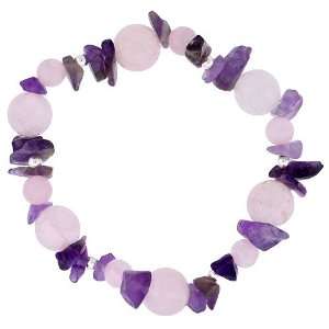   Sterling Silver Beads, Natural Amethyst & Rose Quartz Stones Jewelry