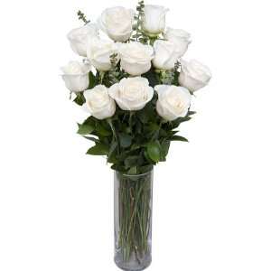 One Dozen Premium Long Stem White Roses without Vase:  