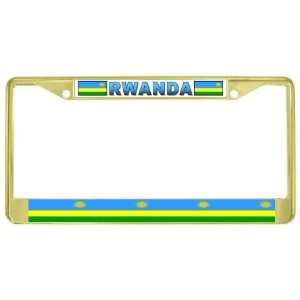  Rwanda Rwandan Flag Gold Tone Metal License Plate Frame 