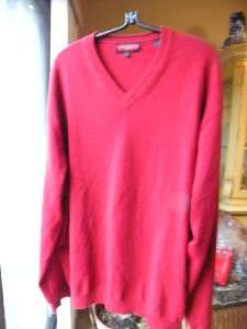 AUSTIN REED LONDON 100% CASHMERE V NECK RED MULTI PLY SWEATER SZ XL 