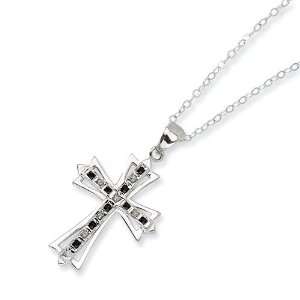    Sterling Silver Black and White Diamond Cross Pendant Jewelry
