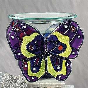   Stain Butterfly Purple Design Glass Base Oil Burner: Home Improvement