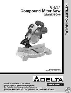 Delta 8 1/4 Miter Saw Instruction Manual # 36 040  