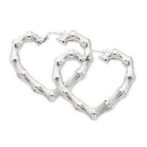  Sterling Silver Bamboo Heart Hoop Earrings Jewelry