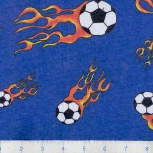  58 Wide Cotton Rib Knit Blue Soccer Balls Fabric By The 