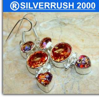 AWESOME HONEY TOPAZ, DICHROIC GLASS .925 SILVER EARRINGS 1 7/8 LONG