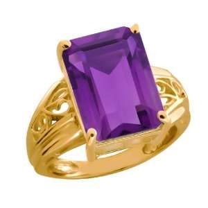  7.10 Ct Octagon Purple Amethyst 10k Yellow Gold Ring 