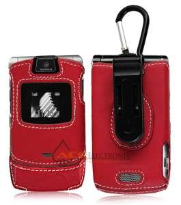 Motorola RAZR V3c Leather Clip   On Case W/ Belt Clip CAL221  (Candy 
