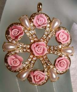 Nina Ricci Pink Rose, Pearl & Rhinestone Pendant/Brooch  