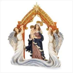Virgin MARY Holding Baby JESUS~ANGELS w/ Trumpets & Gold Star STATUE 