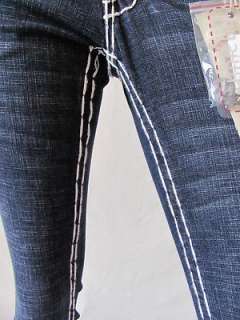   Aliso Womens Skinny White Stitch Blue Denim Jeans Pants Size 24  