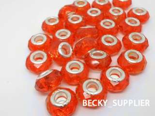   Orange Crystal Bead Charm Fit European Bracelet in High Quality  