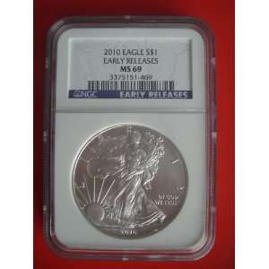  2010 American Silver Eagle NGC Certified MS 69 1.OZ Early 