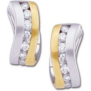  14kt Two Tone Gold Hinged Earrings with Diamonds/14kt two 