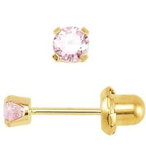 Jewelry Locker Child or Teen 14k Gold and Inverness Pink CZ Piercing 