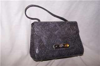 Vintage 60s Charcoal Grey faux Alligator Purse Handbag  