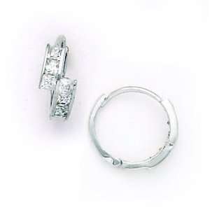  14K White Gold CZ Square Huggy Earrings: Jewelry