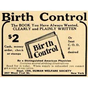  1922 Ad Human Welfare Society Birth Control Booklet NY 