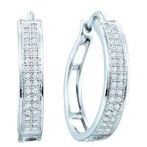 Sterling Silver Micro Pave Diamond Hoop Earrings With 0.20 Carat Total 