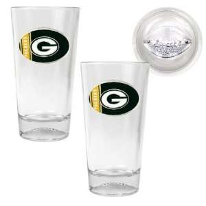  Green bay Packers NFL 2pc Pint Ale Glass Set with Football 