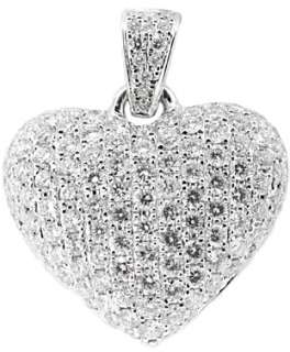 Diamond Puffed Heart Pendant Micro Pave 18K White Gold 1.8ct  