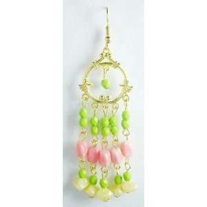  Green/Pink beads Immitation Earrings Jewelry