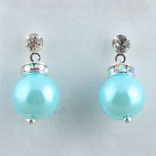 Manmade 10mm Pearl Dangle AB Clear Crytal Woman Stud Earrings Fashion 