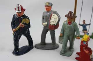   Antique Lead Toy Figures Firefighter Mailman Farmers Barclay Britians