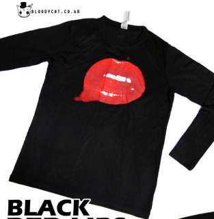 Punk Unisex Bloodycat Thin See Through Loose Fit Lip Print Punk Tshirt 