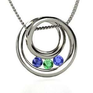 Inner Circle Necklace, Round Emerald Sterling Silver Necklace with 