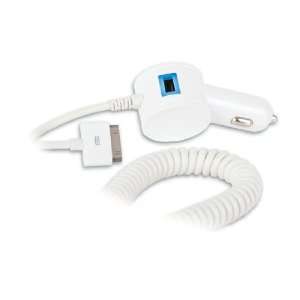 Qmadix Apple Vehicle Power Charger w/ USB Port   White : Apple iPhone 