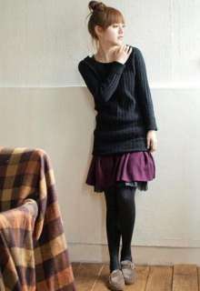   Elastic Waist Black Layer Lined Japan Purple/Black Skirt M1678  