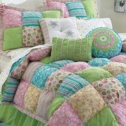 New AKELA Puff Full Queen Cotton Comforter Set VHTF! Girl Teen Green 