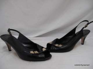 Loeffler Randall Black Leather Stud Strap Slingback Heels 10 B  