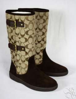 COACH Tinah 12CM Signature C Khaki Suede/Sherling Winter Boots New 