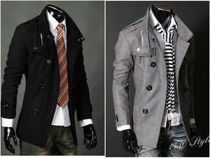 Fashion men   in the long double breasted coat collar 2 color 4 size 