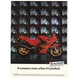  1990 Suzuki Katana 600 Motorcycle Screams Parked Print Ad 