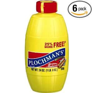 Plochmans Mustard Yellow Mild Squeeze Jar Bonus, 24 Ounce Jars (Pack 