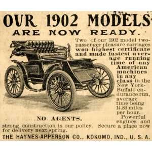 1902 Ad Automobile Car Hatnes Apperson Kokomo Carriage   Original 
