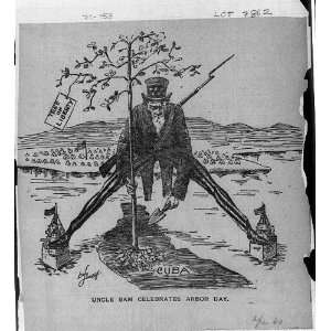   Uncle Sam celebrates Arbor Day,Cuba,1898,US Warships