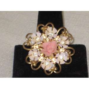   Pink / White Plastic Flowers & Rhinestone Brooch Pin: Everything Else