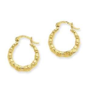    Bamboo Design Hollow Hoop Earrings in 14k Yellow Gold: Jewelry