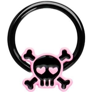 Black PVD Pink Skull Crossbones Captive Ring: Jewelry