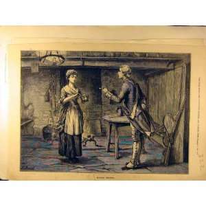  1880 Military Strategy Lady Gentleman Mistletoe Print 