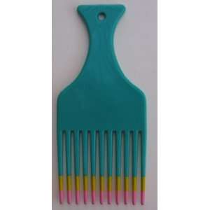  Turquoise Hair Pick Comb with Yellow and Pink Tips   4 1/2 