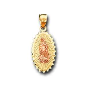  14K Yellow 2 Tone Gold Virgin Guadalupe Charm Pendant 