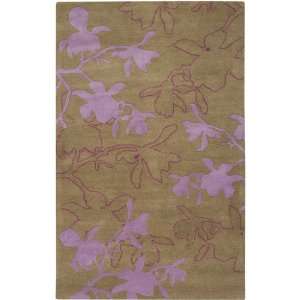  Khaki and Lilac Flower Outline Organic Modern Rug