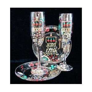   Hand Painted   Matching Set of Toasting Flutes   6 oz.